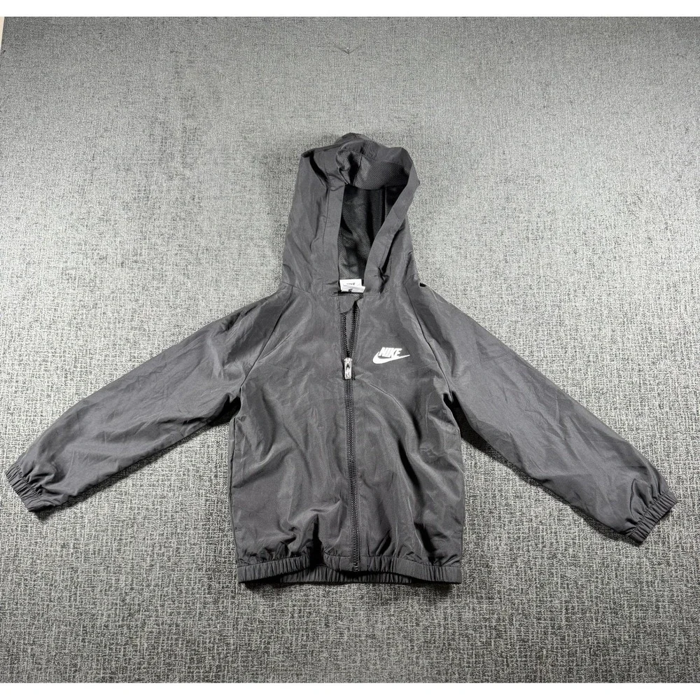 Nike Kids Dri-FIT Full Zip Windbreaker Jacket Gray Hooded Size 7 6-7YRS